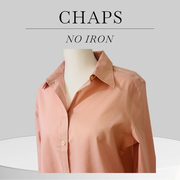 CHAPS NO IRON Light Pink Coral Long Sleeve Button Blouse Sz Medium - Picture 10 of 10